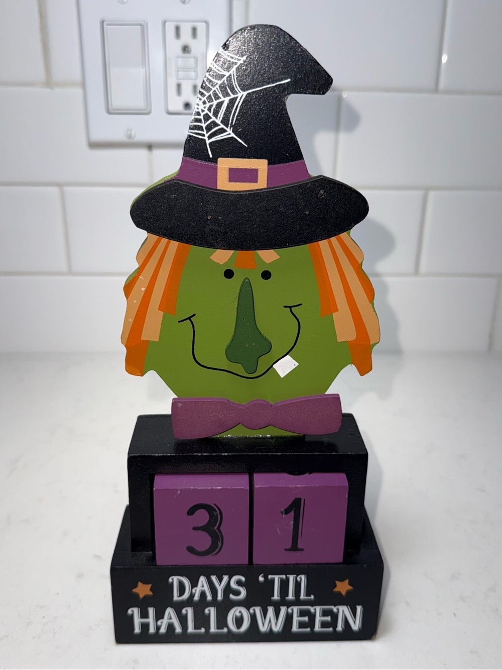 Halloween Witch Countdown Block Decor - Green